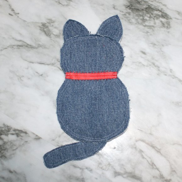 HAND CRAFTED Mop Cat Kitten Set Terry Cloth Towel Upcyled Blue Denim Jeans - Picture 3 of 12
